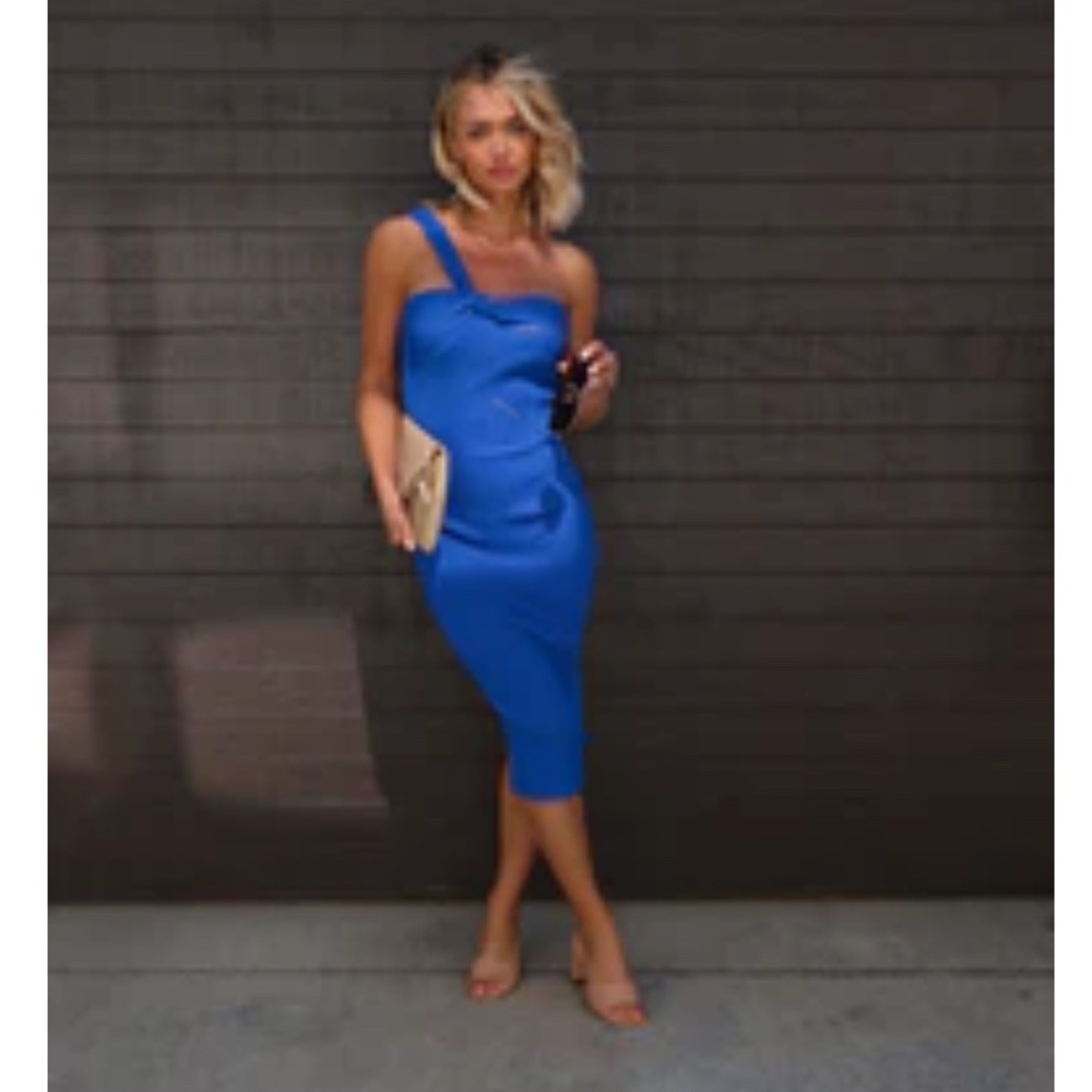 Vici Dolls all that class one shoulder ribbed Blue Dress